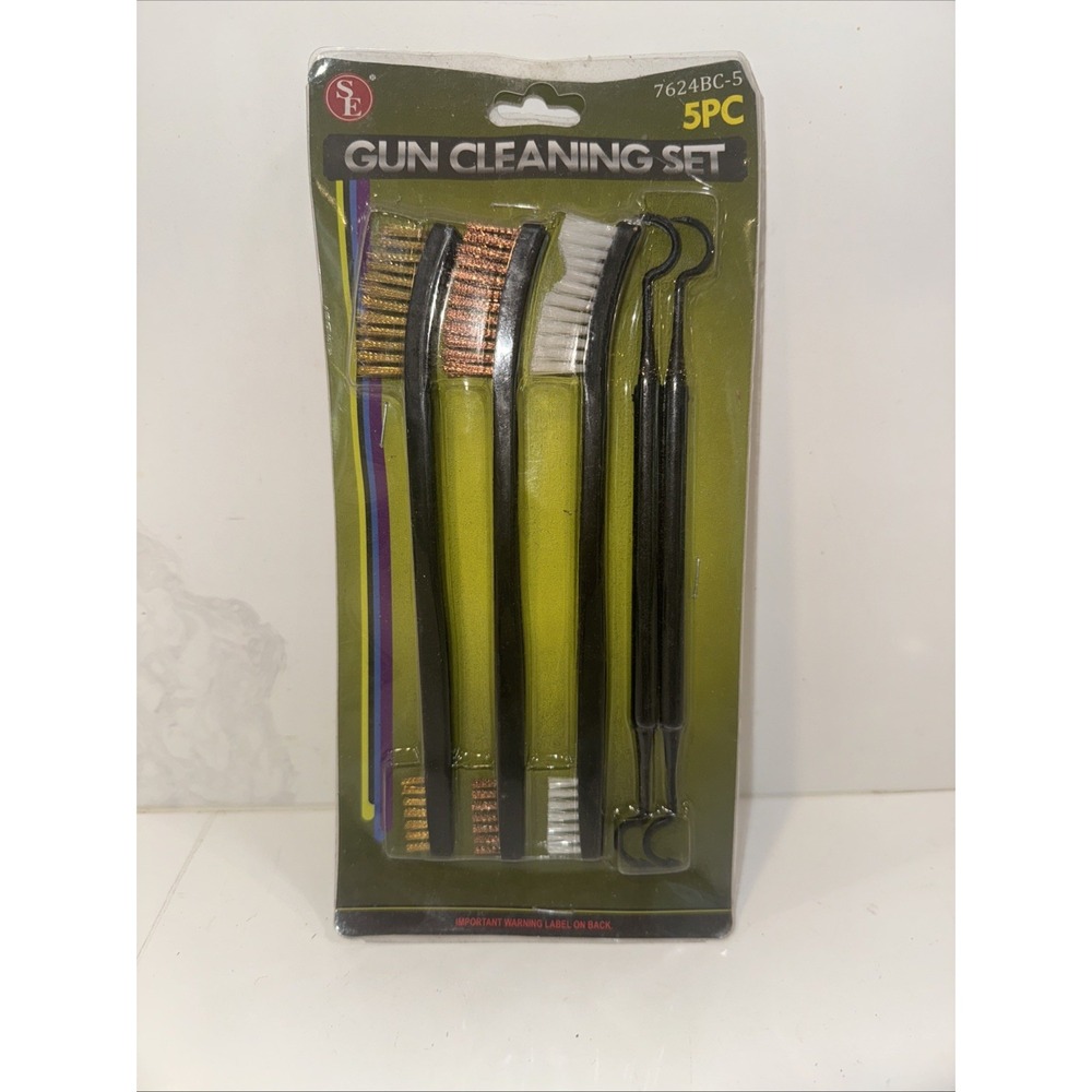 5pc 7" Gun Rifle Pistol Cleaning Set 3 Brushes + 2 Double Ended Nylon Picks